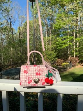 Betsy Johnson Pink Cherry-Print Mini Top-Handle Crossbody Bag NWT